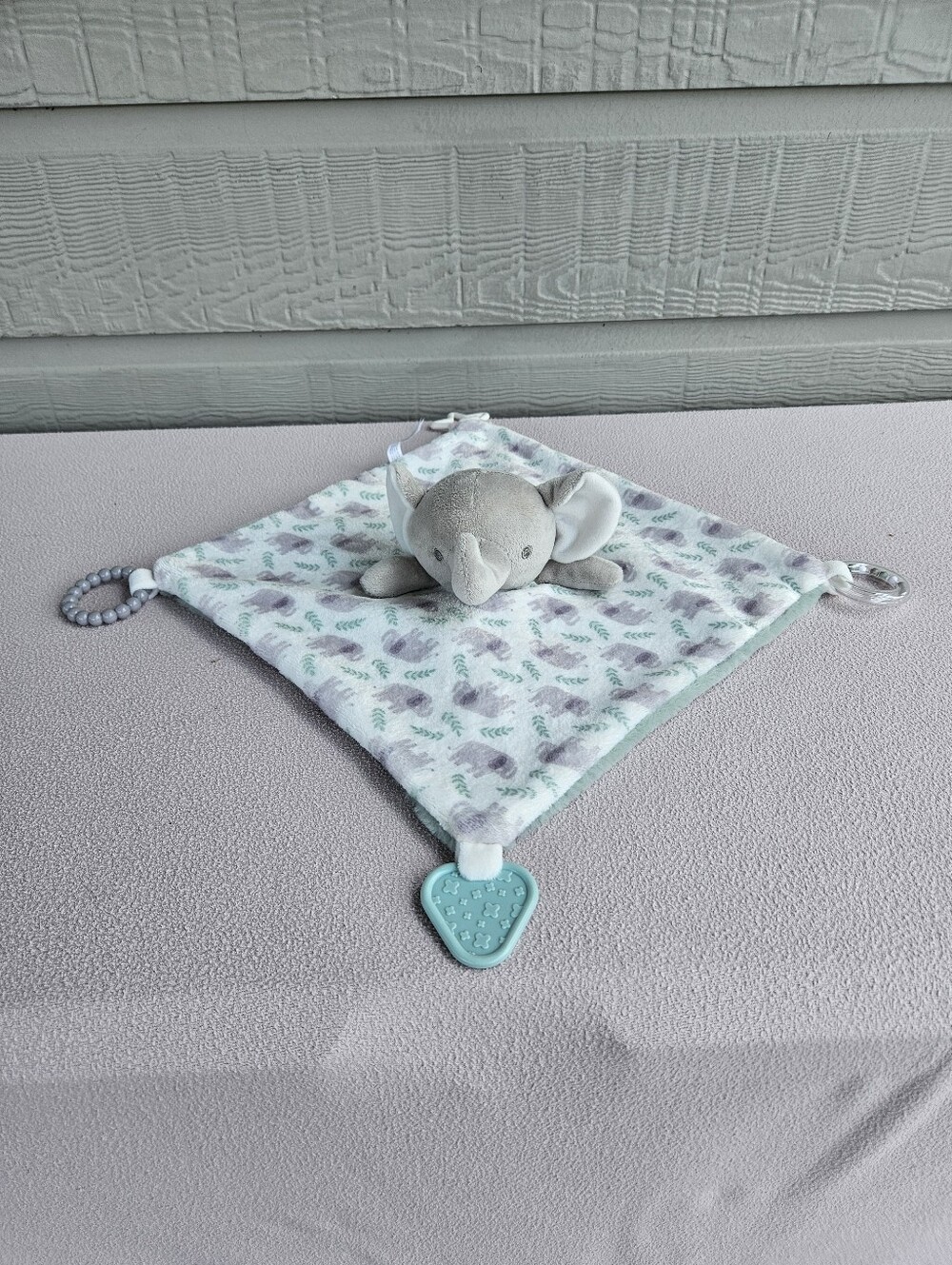 Dream Gro Plush Elephant Security Blanket Blankie Lovey Teether Rattle White
